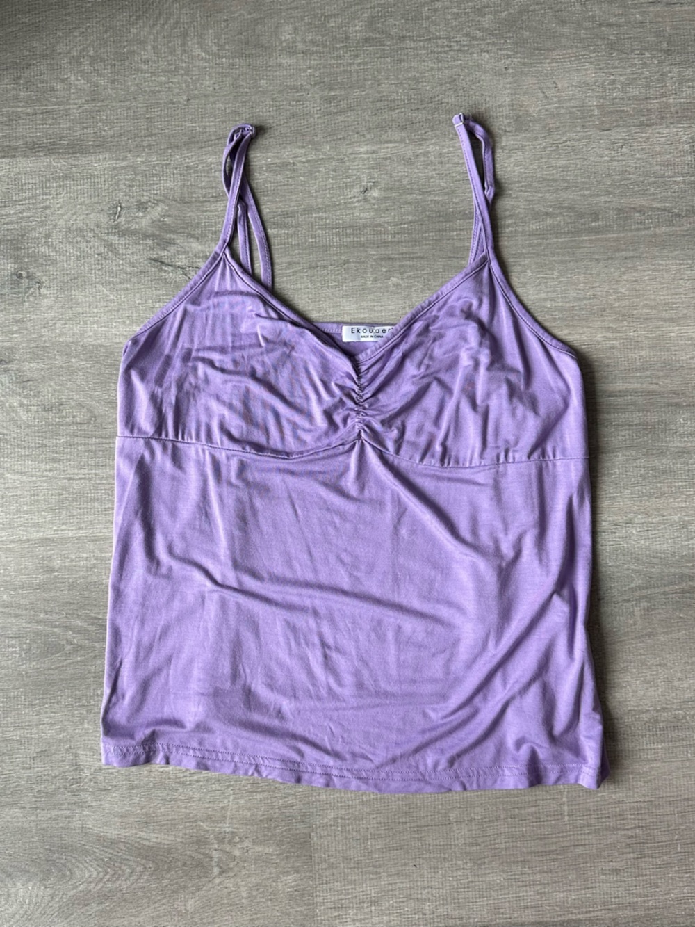 Lavender V-Neck Ruched Spaghetti Strap Tank Top